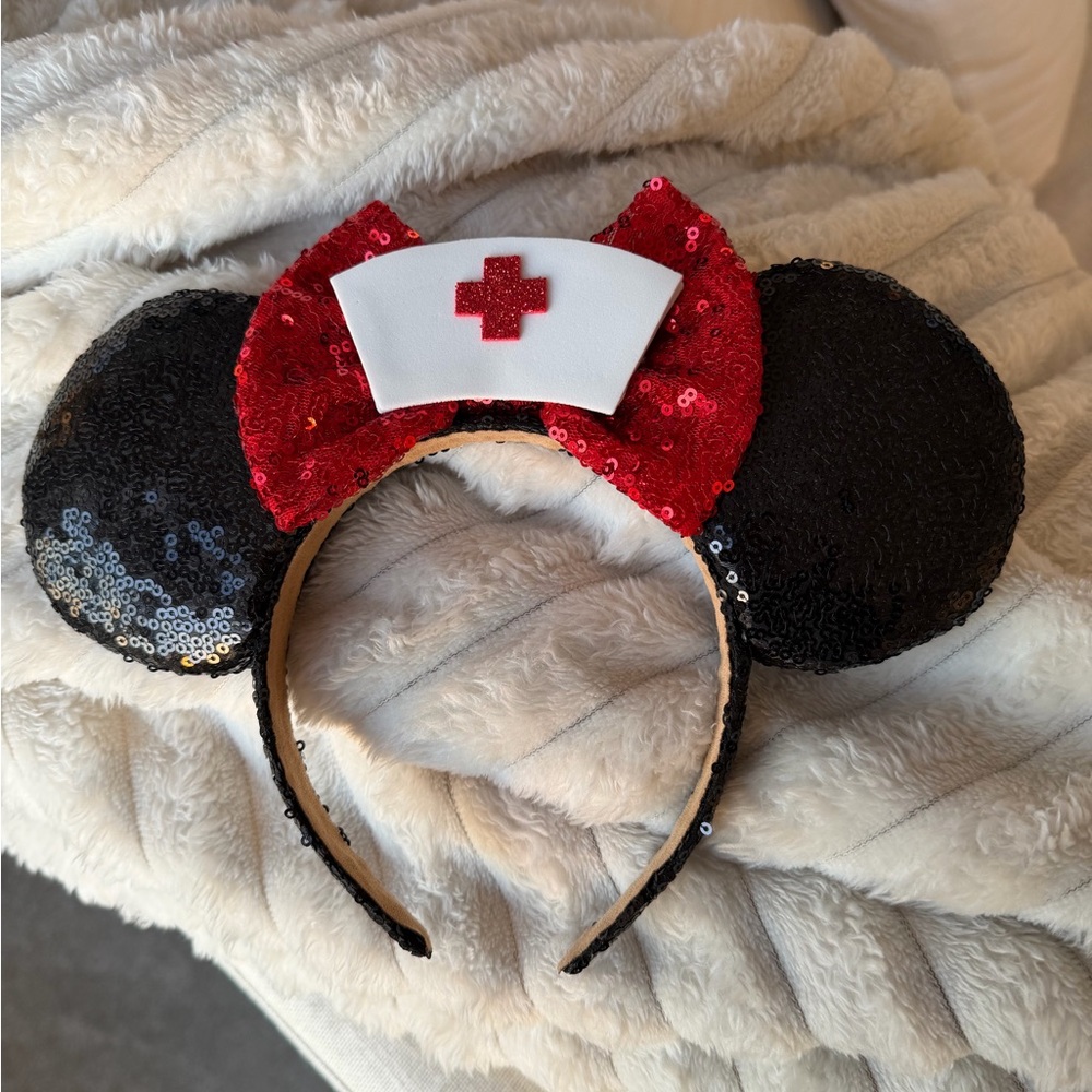 Sequin Nurse Minnie Mouse Ears Headband